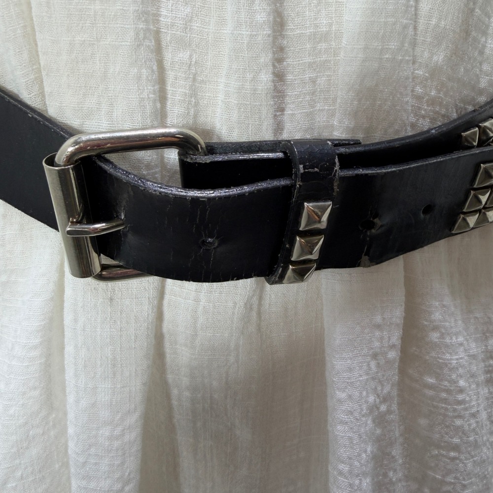 Hot Topic Womens 34 Black 3 Row Pyramid Studded Belt Punk Emo Silver Hardware
